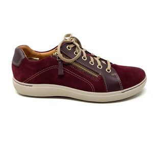 Clarks Nalle Lace Sneaker Burgundy Suede Zip Wide Width Comfort Walking Shoe